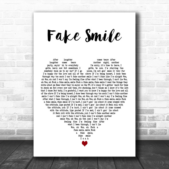 Ariana Grande Fake Smile White Heart Decorative Wall Art Gift Song Lyric Print