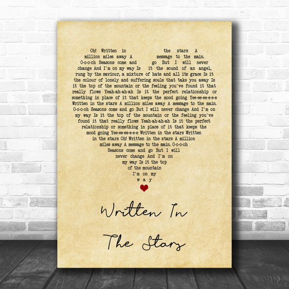 Tinie Tempah Written In The Stars Vintage Heart Song Lyric Music Wall Art Print
