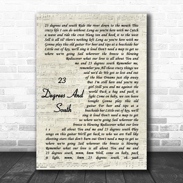 Billy Currington 23 Degrees And South Vintage Script Decorative Wall Art Gift Song Lyric Print