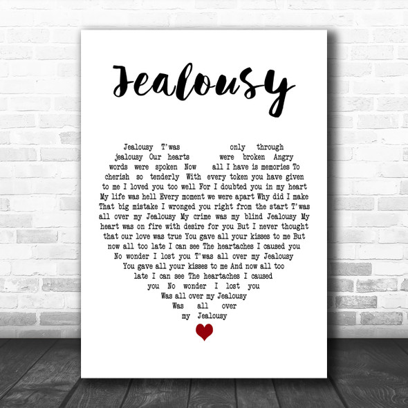 Billy Fury Jealousy White Heart Decorative Wall Art Gift Song Lyric Print
