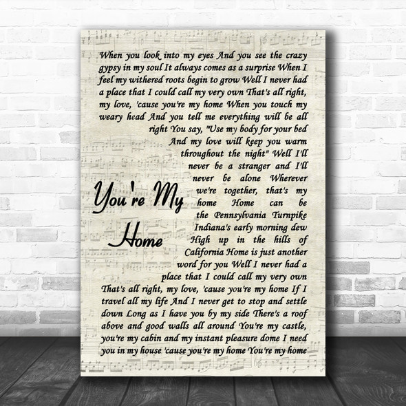 Billy Joel You're My Home Vintage Script Decorative Wall Art Gift Song Lyric Print