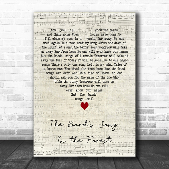 Blind Guardian The Bard's Song In the Forest Script Heart Decorative Gift Song Lyric Print