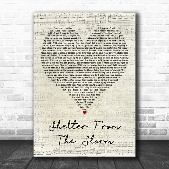 Bob Dylan Shelter From the Storm Script Heart Decorative Wall Art Gift Song Lyric Print