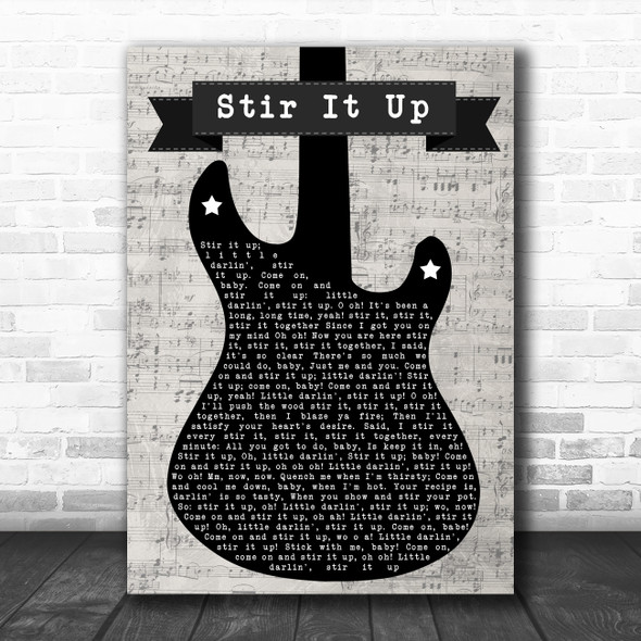 Bob Marley Stir It Up Electric Guitar Music Script Decorative Gift Song Lyric Print