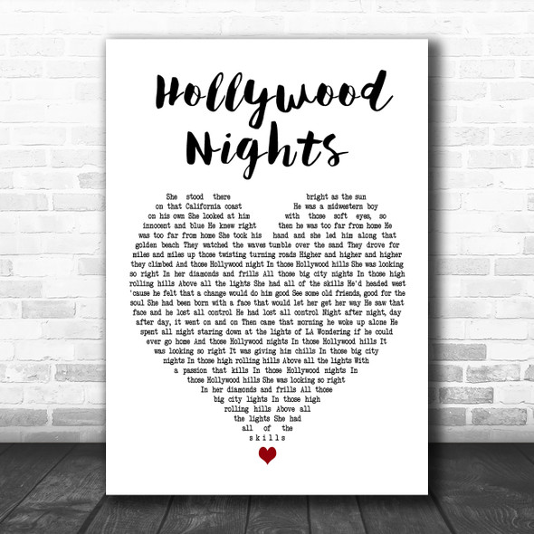 Bob Seger Hollywood Nights White Heart Decorative Wall Art Gift Song Lyric Print