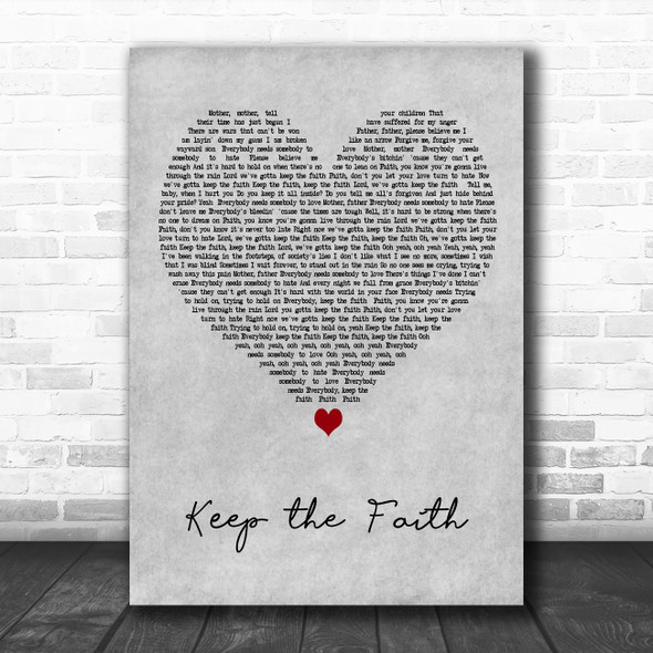 Bon Jovi Keep the Faith Grey Heart Decorative Wall Art Gift Song Lyric Print