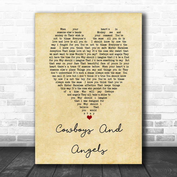 George Michael Cowboys And Angels Vintage Heart Song Lyric Music Wall Art Print