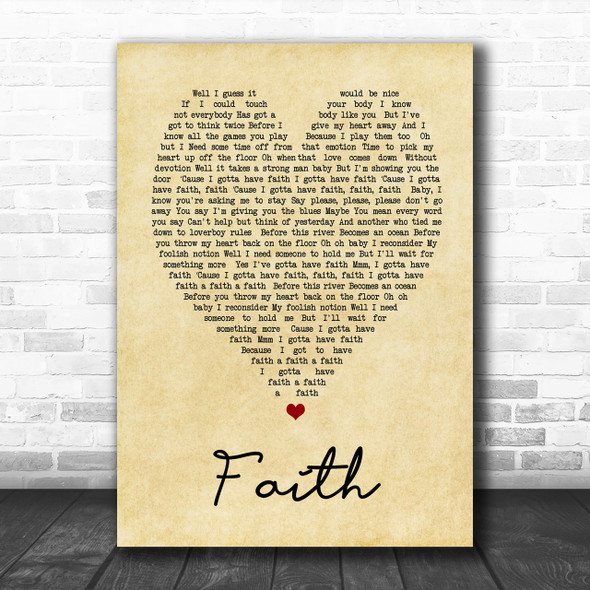 George Michael Faith Vintage Heart Song Lyric Music Wall Art Print