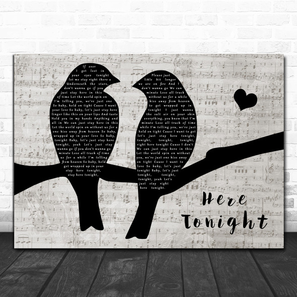 Brett Young Here Tonight Lovebirds Music Script Decorative Wall Art Gift Song Lyric Print
