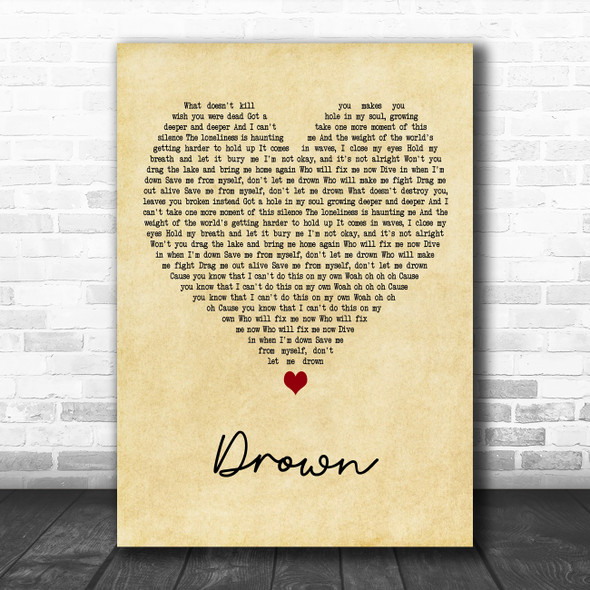 Bring Me The Horizon Drown Vintage Heart Decorative Wall Art Gift Song Lyric Print