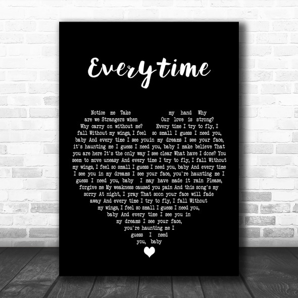 Britney Spears Everytime Black Heart Decorative Wall Art Gift Song Lyric Print