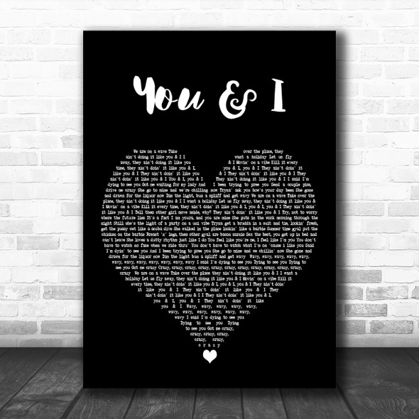 Bru-C You & I Black Heart Decorative Wall Art Gift Song Lyric Print