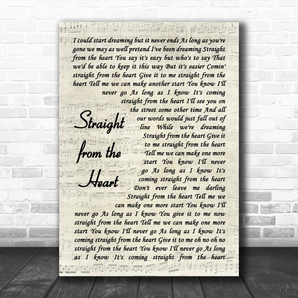 Bryan Adams Straight From The Heart Vintage Script Decorative Wall Art Gift Song Lyric Print