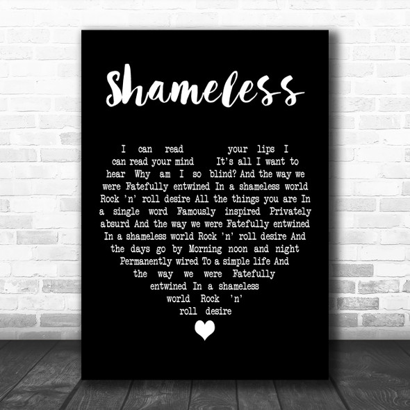 Bryan Ferry Shameless Black Heart Decorative Wall Art Gift Song Lyric Print