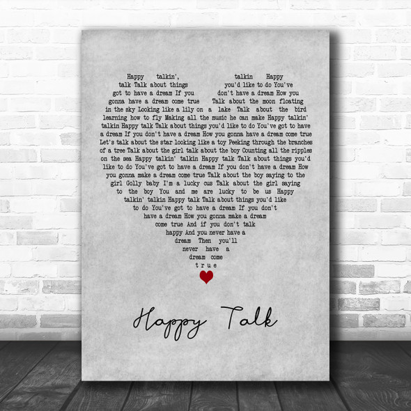 Captain Sensible Happy Talk Grey Heart Decorative Wall Art Gift Song Lyric Print