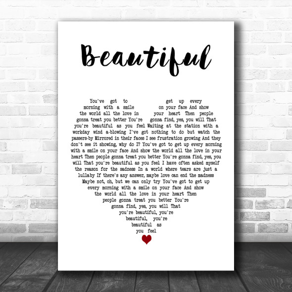 Carole King Beautiful White Heart Decorative Wall Art Gift Song Lyric Print