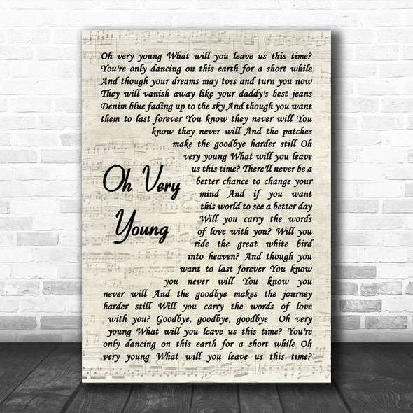 Cat Stevens Oh Very Young Vintage Script Decorative Wall Art Gift Song Lyric Print