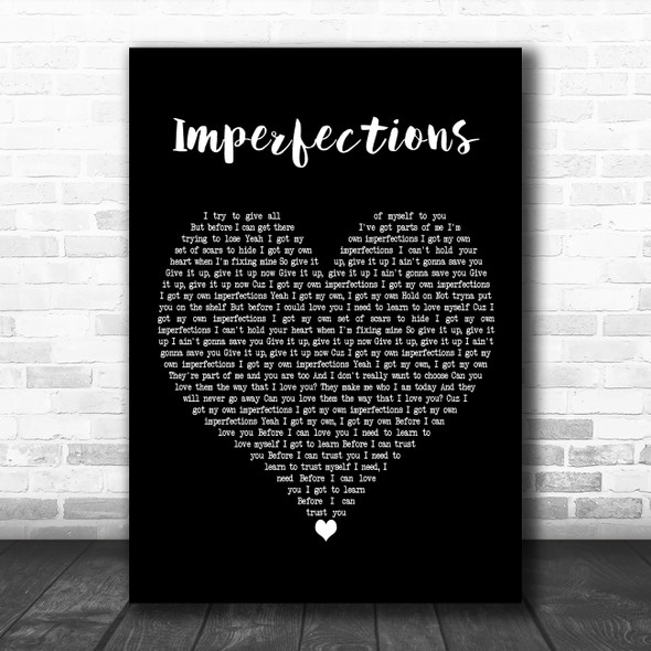 Celine Dion Imperfections Black Heart Decorative Wall Art Gift Song Lyric Print