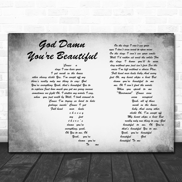 Chester See God Damn You're Beautiful Man Lady Couple Grey Decorative Gift Song Lyric Print