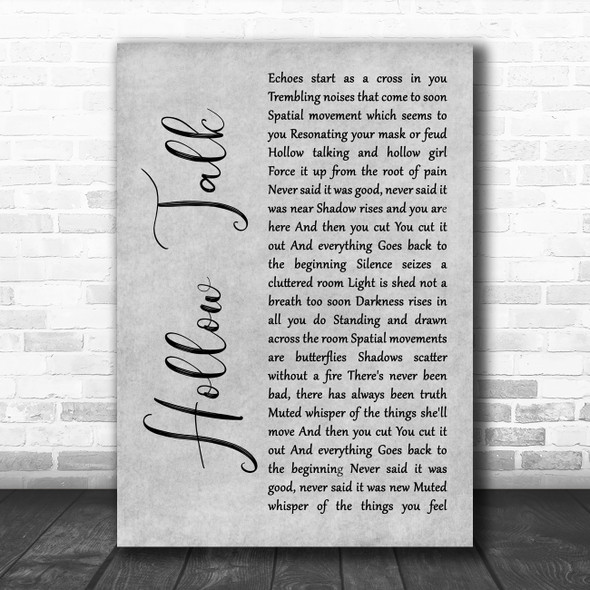 Choir of Young Believers Hollow Talk Grey Rustic Script Decorative Wall Art Gift Song Lyric Print