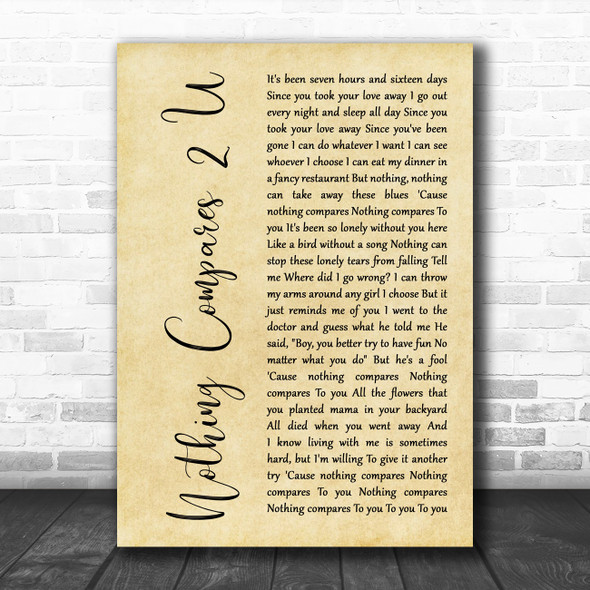 Chris Cornell Nothing Compares 2 U Rustic Script Decorative Wall Art Gift Song Lyric Print