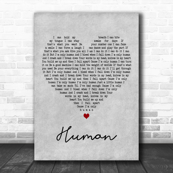 Christina Perri Human Grey Heart Decorative Wall Art Gift Song Lyric Print