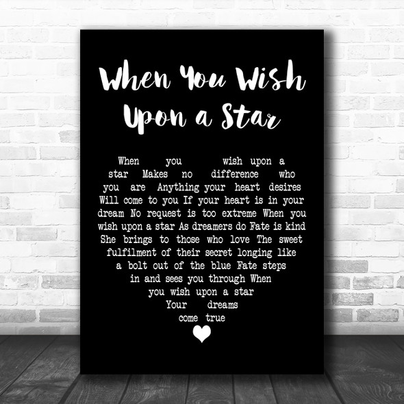 Cliff Edwards When You Wish Upon a Star Black Heart Decorative Wall Art Gift Song Lyric Print