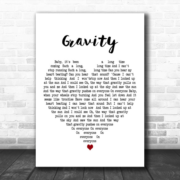 Coldplay Gravity White Heart Decorative Wall Art Gift Song Lyric Print