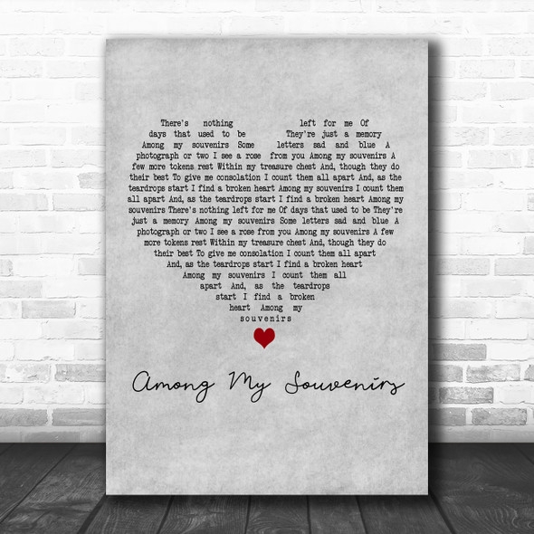 Connie Francis Among My Souvenirs Grey Heart Decorative Wall Art Gift Song Lyric Print