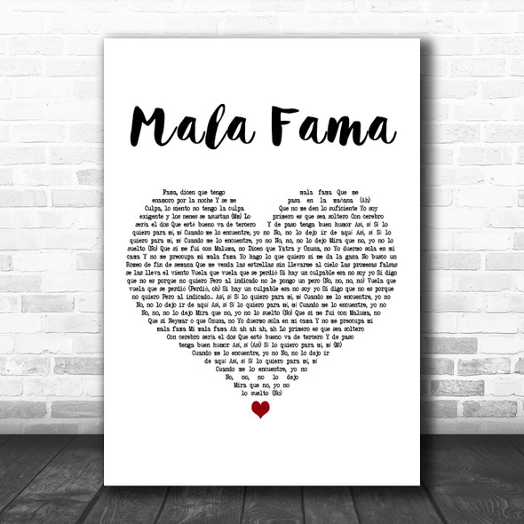 Danna Paola Mala Fama White Heart Decorative Wall Art Gift Song Lyric Print