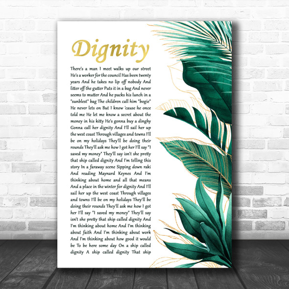 Deacon Blue Dignity Gold Green Botanical Leaves Side Script Song Lyric Print