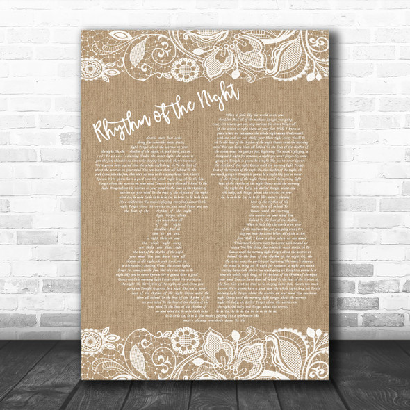 DeBarge Rhythm of the Night Burlap & Lace Decorative Wall Art Gift Song Lyric Print