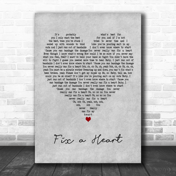 Demi Lovato Fix a Heart Grey Heart Decorative Wall Art Gift Song Lyric Print