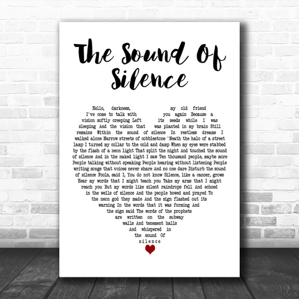 Disturbed The Sound Of Silence White Heart Decorative Wall Art Gift Song Lyric Print