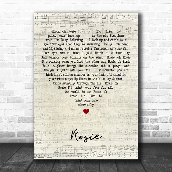 Don Partridge Rosie Script Heart Decorative Wall Art Gift Song Lyric Print