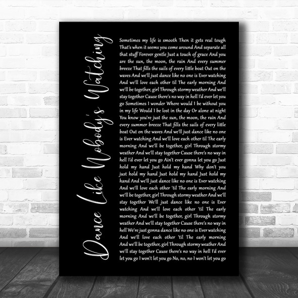 Donavon Frankenreiter Dance Like Nobody's Watching Black Script Gift Song Lyric Print