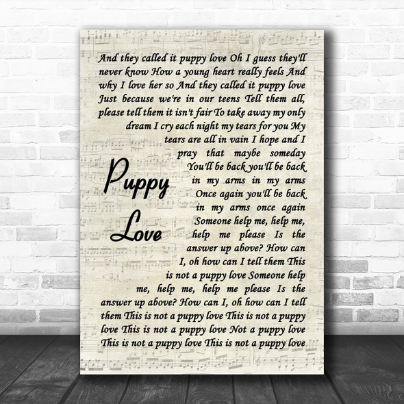 Donny Osmond Puppy Love Vintage Script Decorative Wall Art Gift Song Lyric Print