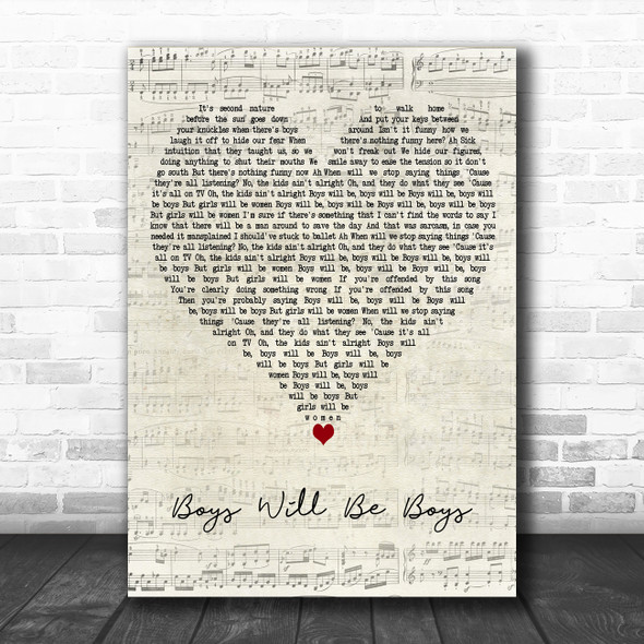 Dua Lipa Boys Will Be Boys Script Heart Decorative Wall Art Gift Song Lyric Print