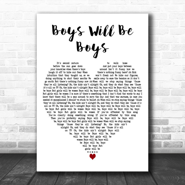 Dua Lipa Boys Will Be Boys White Heart Decorative Wall Art Gift Song Lyric Print
