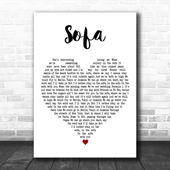 Ed Sheeran Sofa White Heart Decorative Wall Art Gift Song Lyric Print