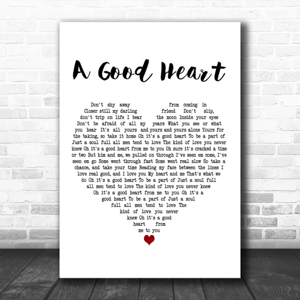 Elton John A Good Heart White Heart Decorative Wall Art Gift Song Lyric Print