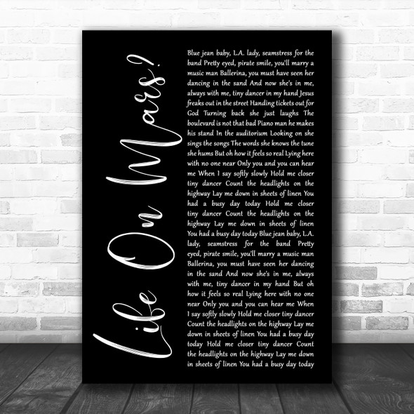 Elton John Tiny Dancer Black Script Decorative Wall Art Gift Song Lyric Print