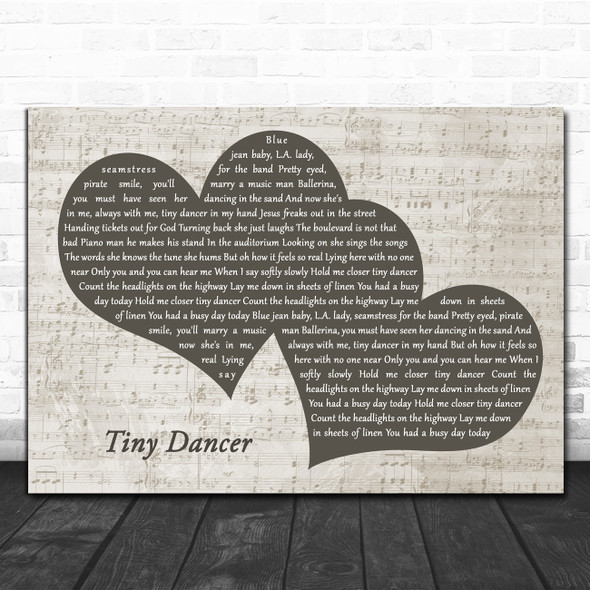 Elton John Tiny Dancer Landscape Music Script Two Hearts Decorative Gift Song Lyric Print