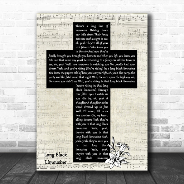 Elvis Presley Long Black Limousine Music Script Christian Memorial Cross Song Lyric Print
