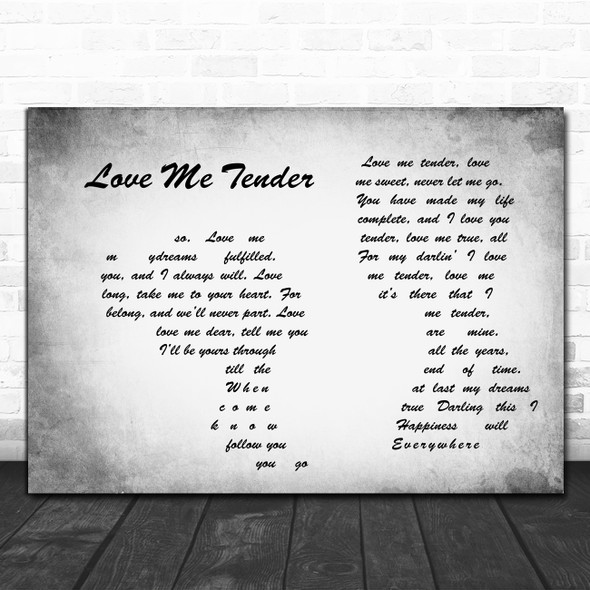 Elvis Presley Love Me Tender Man Lady Couple Grey Decorative Wall Art Gift Song Lyric Print