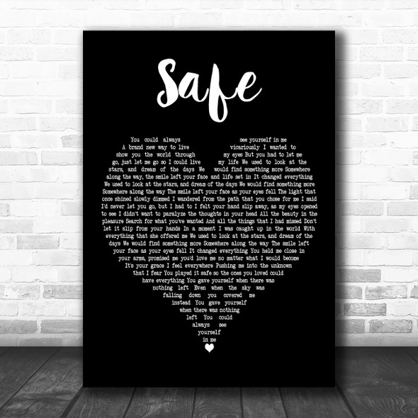 Emery Safe Black Heart Decorative Wall Art Gift Song Lyric Print