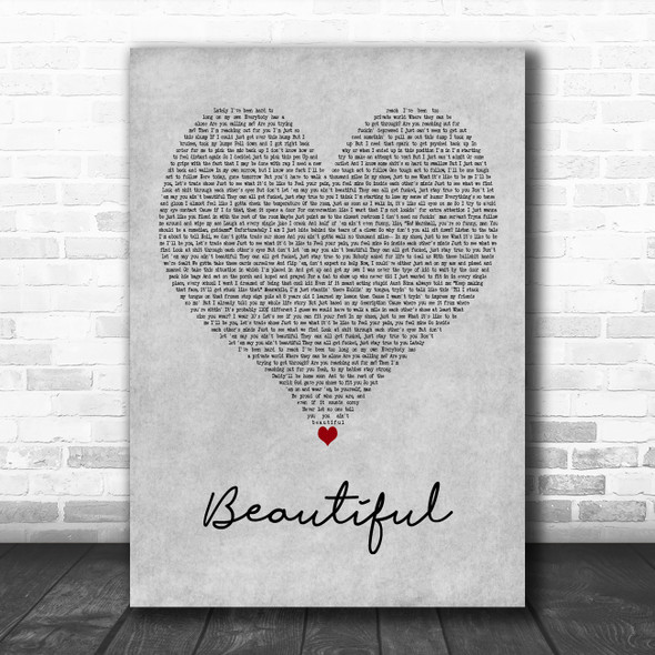 Eminem Beautiful Grey Heart Decorative Wall Art Gift Song Lyric Print