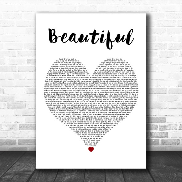 Eminem Beautiful White Heart Decorative Wall Art Gift Song Lyric Print