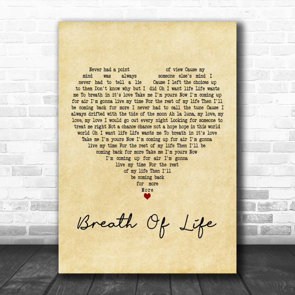 Erasure Breath Of Life Vintage Heart Decorative Wall Art Gift Song Lyric Print