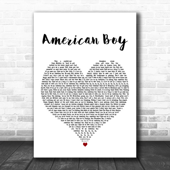 Estelle (feat. Kanye West) American Boy White Heart Decorative Wall Art Gift Song Lyric Print